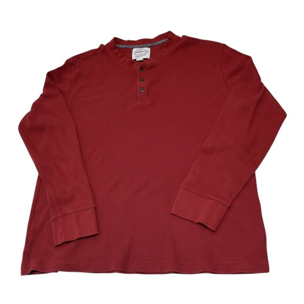 Mens XXL Brick Red Waffle Knit Thermal Henley 100% Cotton Layer Rugged Heritage